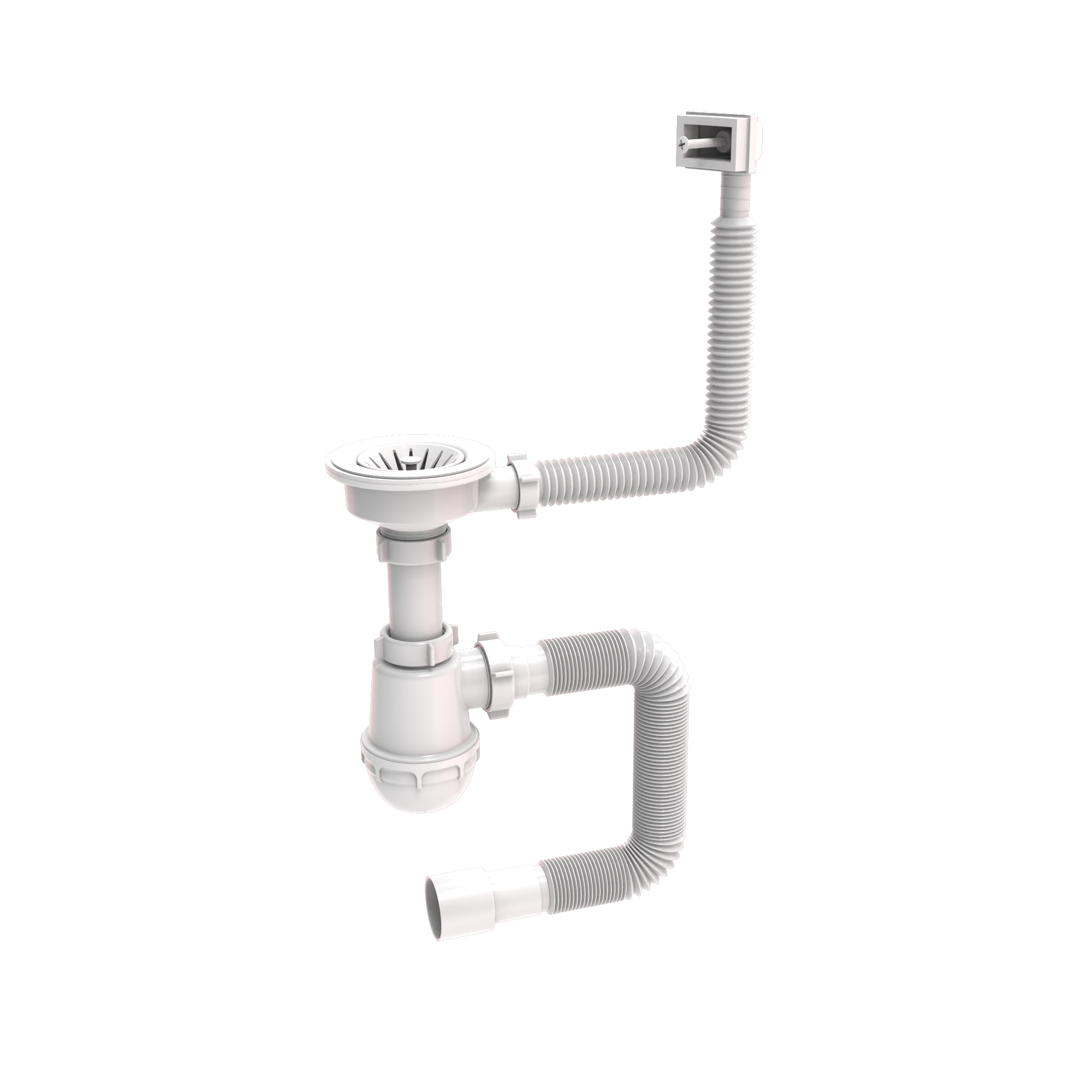 Siphons for single kitchen sinks with plastic drain mesh 115mm