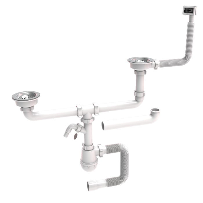 Double siphons for stainless steel sinks with plastic screw 115mm