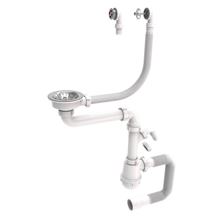 Siphons for single ceramic sinks with stainless steel drain mesh 115 mm