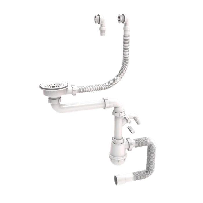 Siphons for single ceramic sinks with plastic drain mesh 115mm