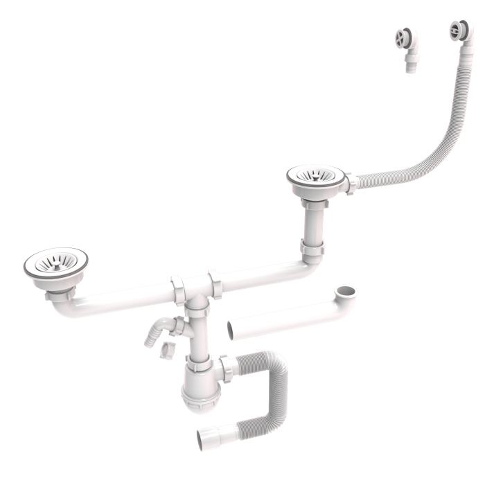 Siphons for double ceramic sinks with plastic drain mesh 115mm